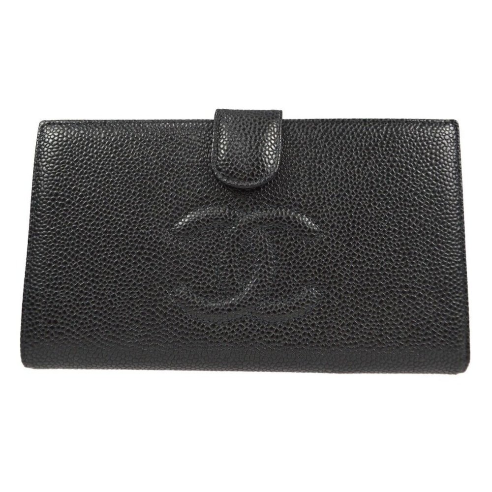 Chanel Long Bifold Wallet Purse Black Caviar Skin